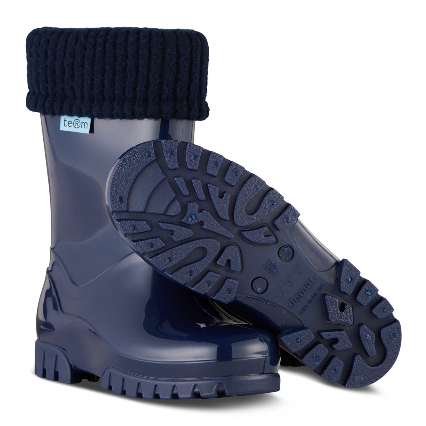 Rolltop Shiny Wellies with Socks - Navy