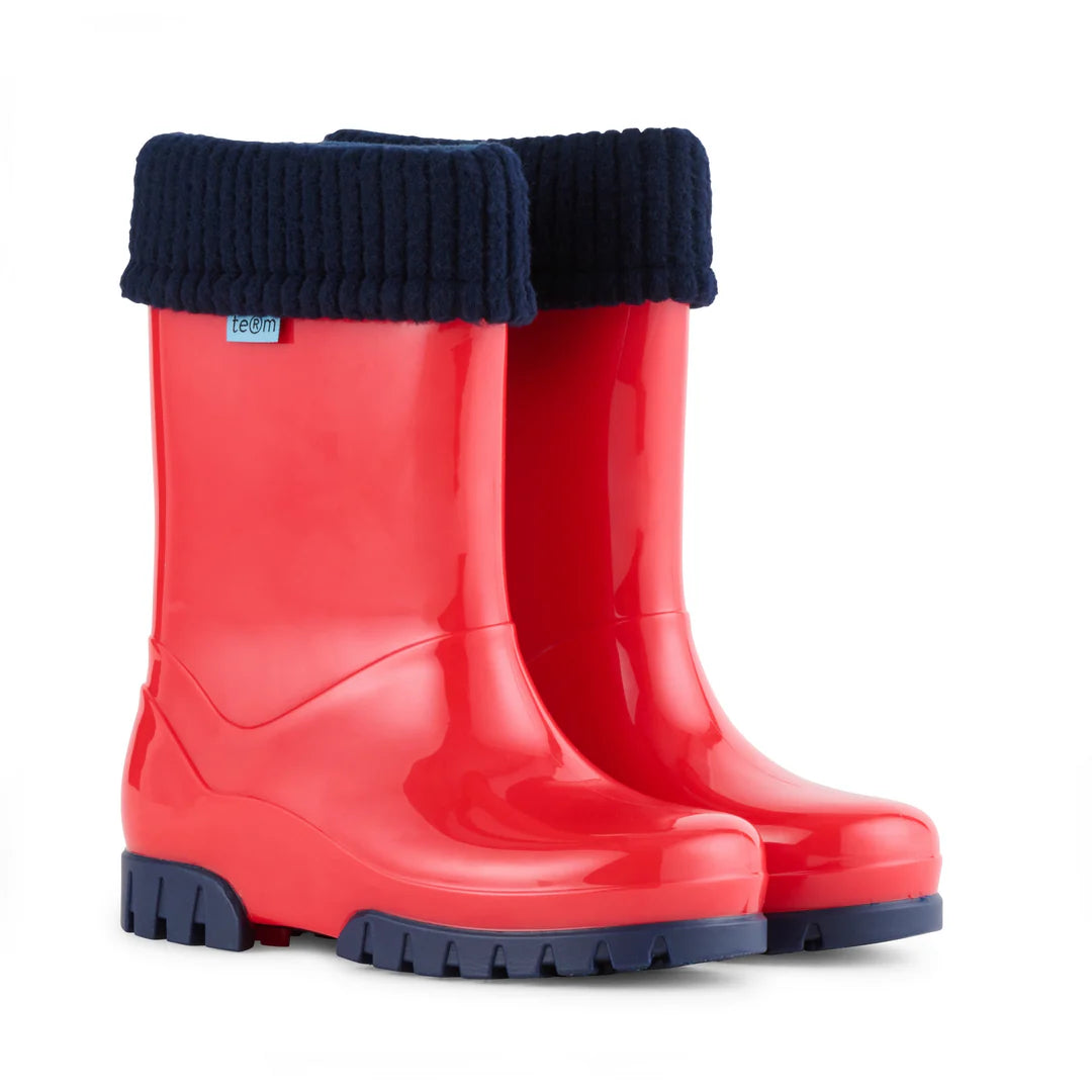 Rolltop Shiny Wellies with Socks - Red